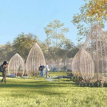 现代竹编廊架 艺术装置 网红打卡点